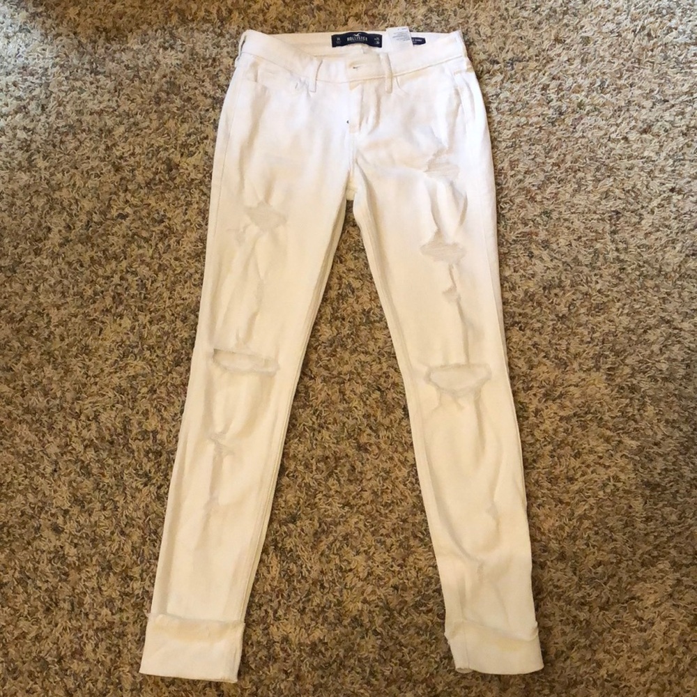 Hollister white destroyed jeans